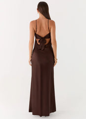 Flora Satin Maxi Dress - Chocolate