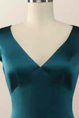 Cap Sleeves Dark Green Satin Long Bridesmaid Dress