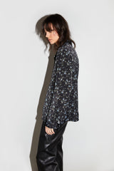 PRINTED SATIN BUTTON-UP BLOUSE