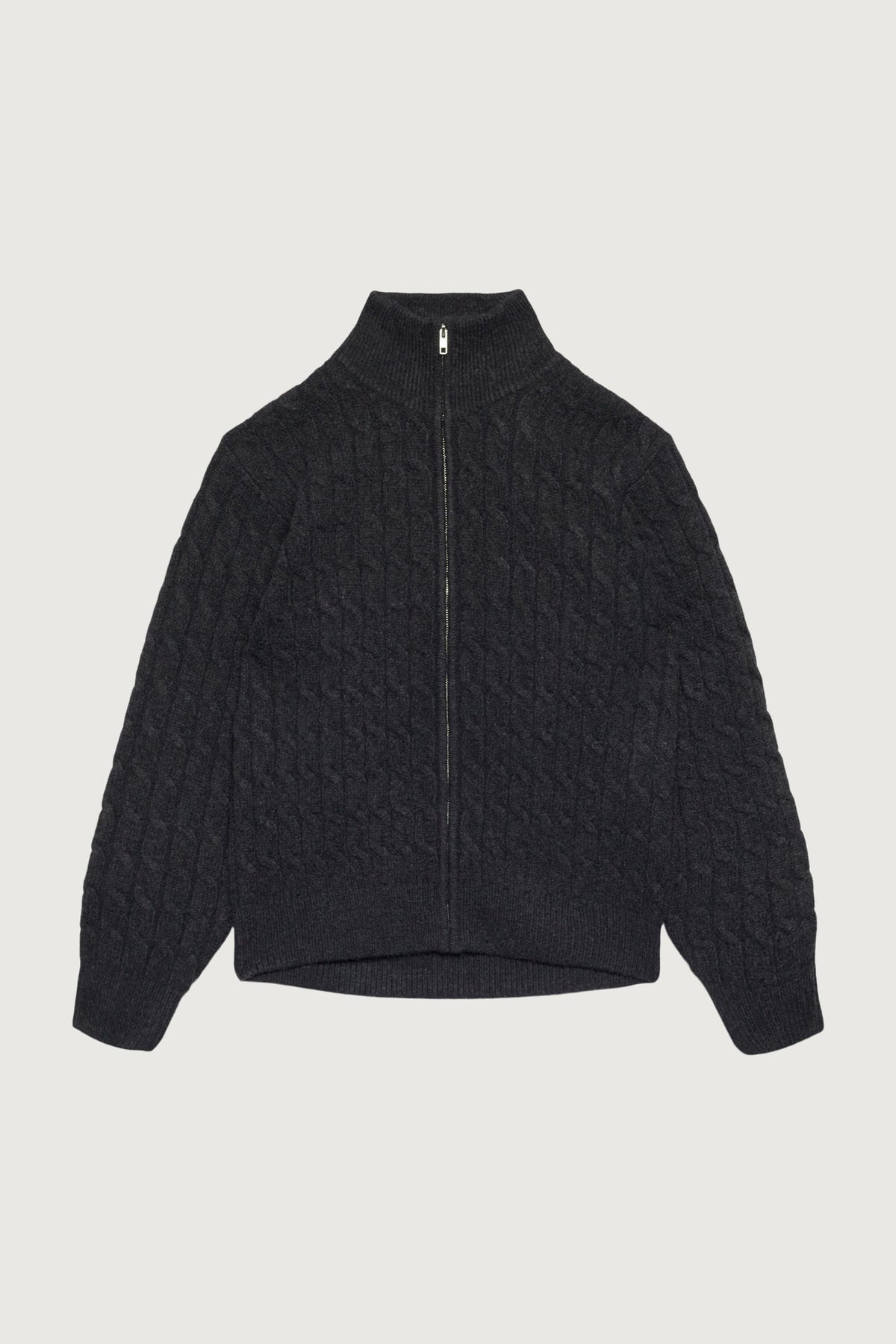 CABLE KNIT ZIP-UP CARDIGAN