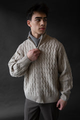 CABLE KNIT ZIP-UP CARDIGAN