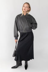 CROPPED VEGAN LEATHER BOMBER JACKET
