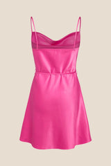 Cowl Neck Champagne Short Dress with Belt