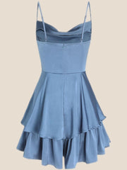 Cowl Neck Light Champagne Ruffles Short Princess Dress
