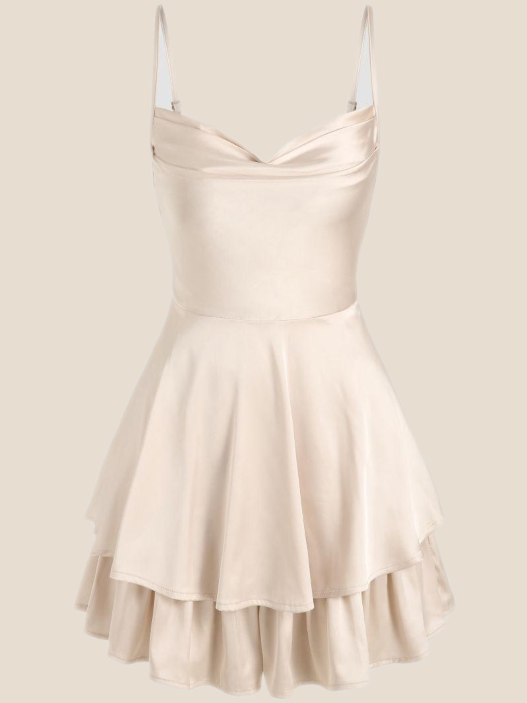 Cowl Neck Light Champagne Ruffles Short Princess Dress