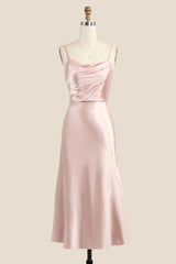Cowl Neck Light Pink Back Tie Long Dress