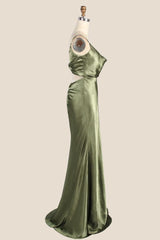 Cowl Neck Moss Green Open Back Long Dress