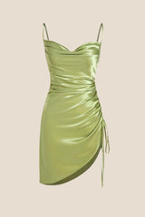 Cowl Neck Sage Green Irregular Hem Dress
