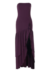 Eggplant Strapless Frill Long Dress