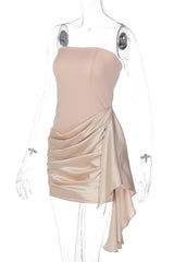 Nude Tight Ruched Side Train Short Dress