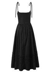 Black Lace Neck Ruched Long Party Dress