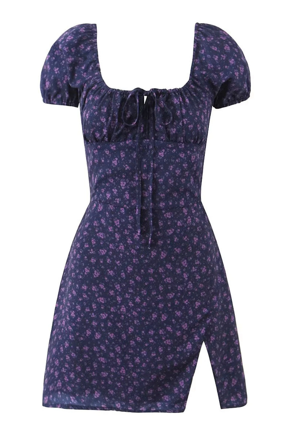 Blue Floral Cap Sleeve Bow Long Dress