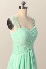 Mint Green Pleated Chiffon Long Bridesmaid Dress