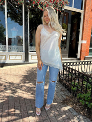 Elara High Rise Distressed Slim Wide Leg Jeans