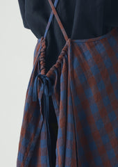 Orchard Check Cross Back Linen Cotton Apron | Brown Ochre/Dark Cornflower