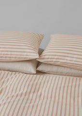 Ines Stripe Cotton Flannel Housewife Pillowcase Set | Apricot/Soft Blue