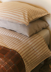 Ines Stripe Cotton Flannel Oxford Pillowcase Set | Apricot/Soft Blue
