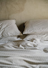 Pyjama Stripe Cotton Duvet Cover | Navy/Ecru