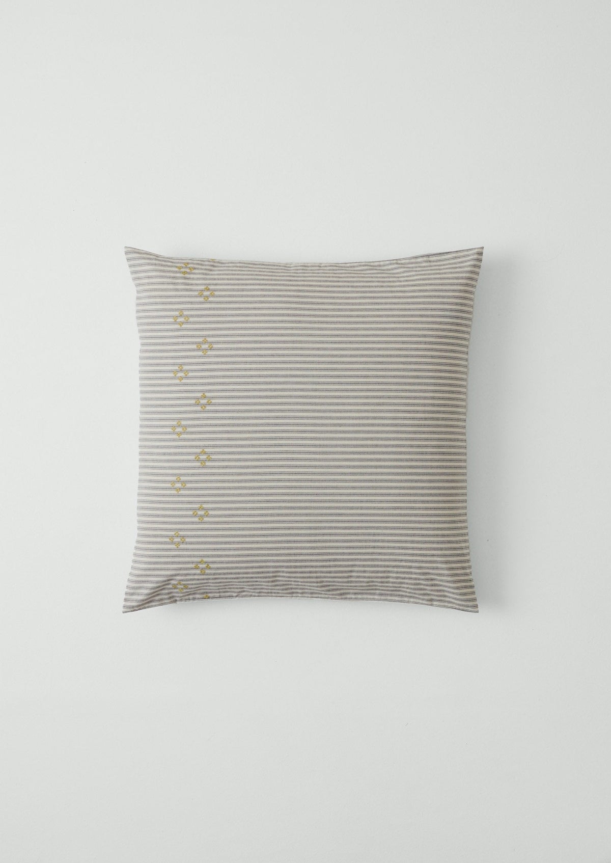 Ticking Stripe Cotton Embroidered Square Pillowcase | Ecru/Graphite