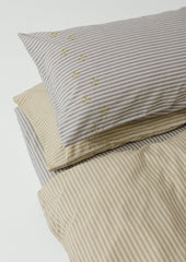 Ticking Stripe Cotton Embroidered Housewife Pillowcase | Ecru/Graphite