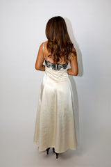 Irene Lace Detail Satin Midi Dress - Champagne / Black