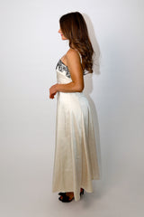 Irene Lace Detail Satin Midi Dress - Champagne / Black