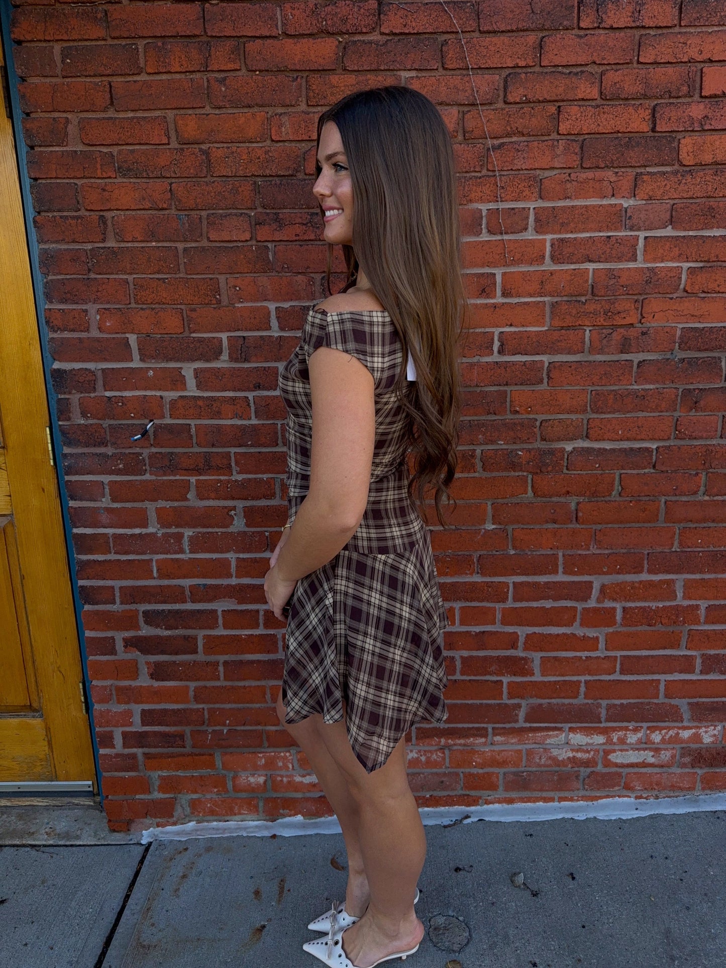 Finley Plaid Asymmetrical Mini Dress
