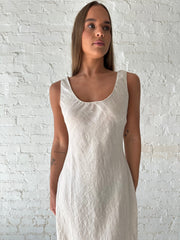 Jaime Beige Scoop Neck Linen Maxi Dress