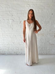 Jaime Beige Scoop Neck Linen Maxi Dress