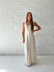 Jaime Beige Scoop Neck Linen Maxi Dress