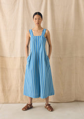 Oyo Stripe Cotton Jumpsuit | Aqua/Cornflower