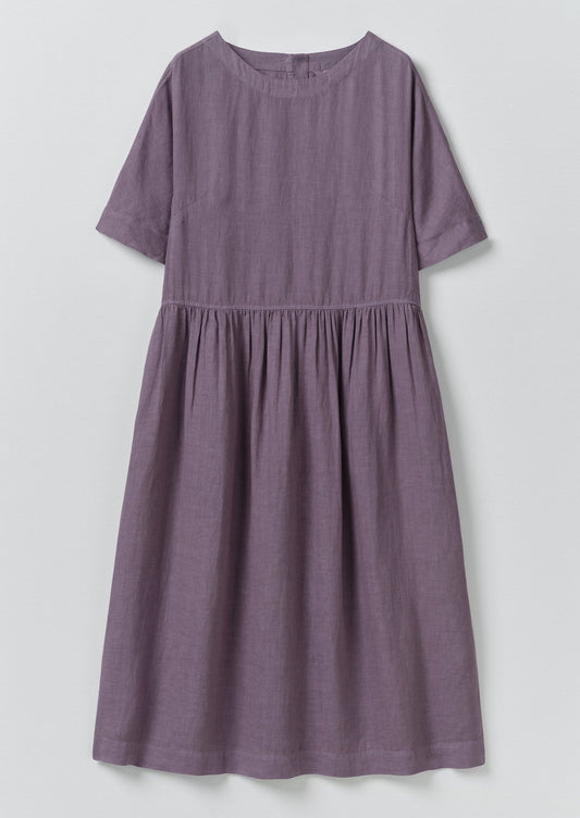 Lightweight Linen Gathered Waist Dress | Dark Thistle