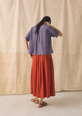Pleated Cotton Stripe Skirt | Tomato