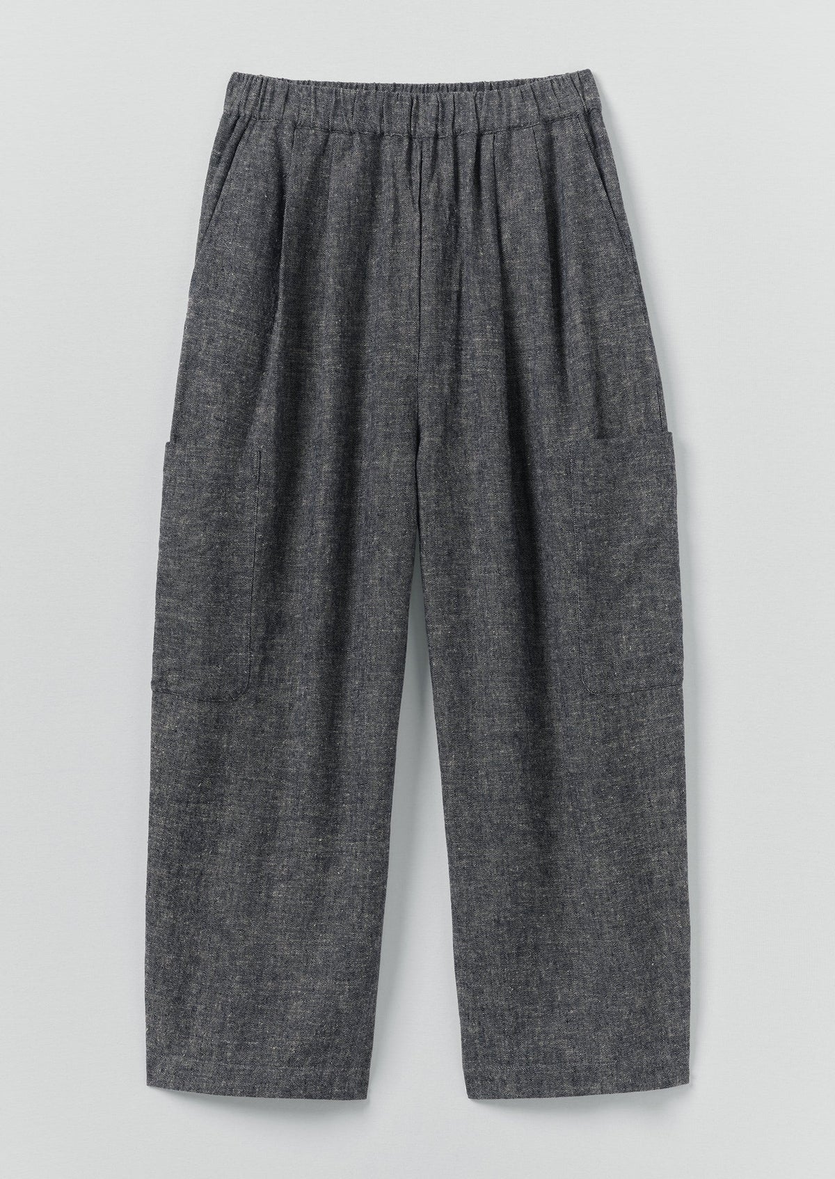 Linen Cotton Patch Pocket Trousers | Navy/Ecru