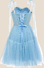 Light Blue Sparkly Starry Tulle Homecoming Dress