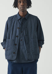 Railroad Stripe Padded Gilet | Denim Blue