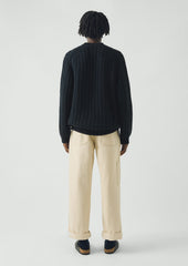 Racked Wool Cotton Sweater | Darkest Navy