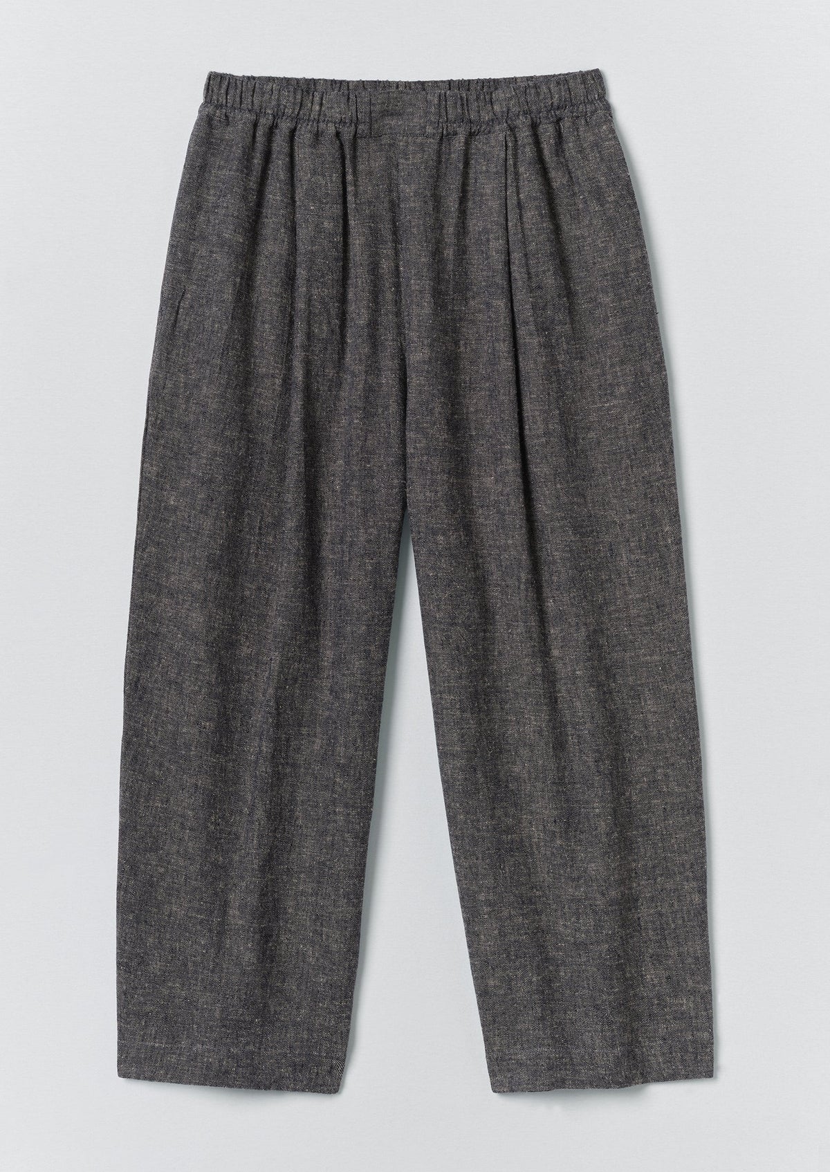 Pleated Linen Cotton Twill Trousers | Navy/Ecru