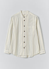 Jasper Irregular Stripe Cotton Shirt | Ecru/Cobalt