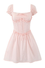 Cap Sleeves Cute Pink A-line Short Dress