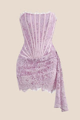 Ivory Tight Lace Short Dress with Train