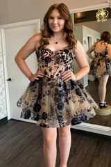 Champagne Sequin Appliques A-line Short Dress