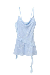 Light Blue Cowl Neck Ruffle Dress