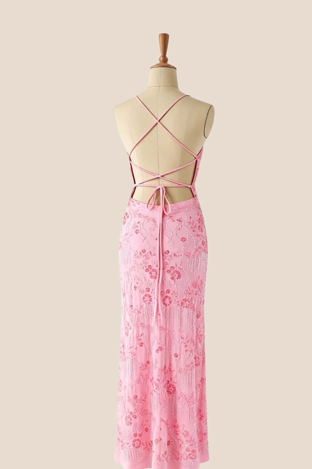 Blue Beaded Straps Fitted Long Dress
