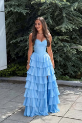Pink Corset Chiffon Tiered Formal Gown