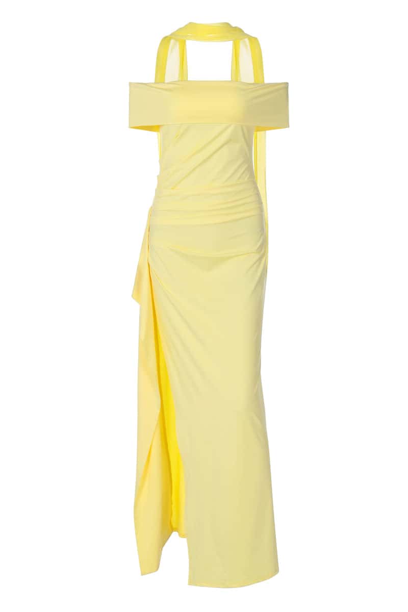 Off the Shoulder Yellow Slit Dress