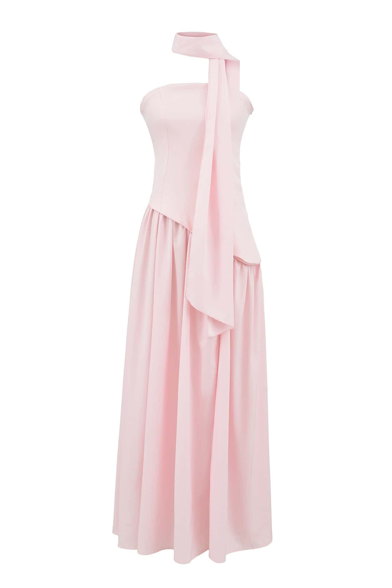 Burgundy Crepe Bodice Gathered Long Dress