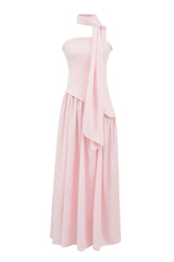 Pink Crepe Bodice Gathered Long Dress