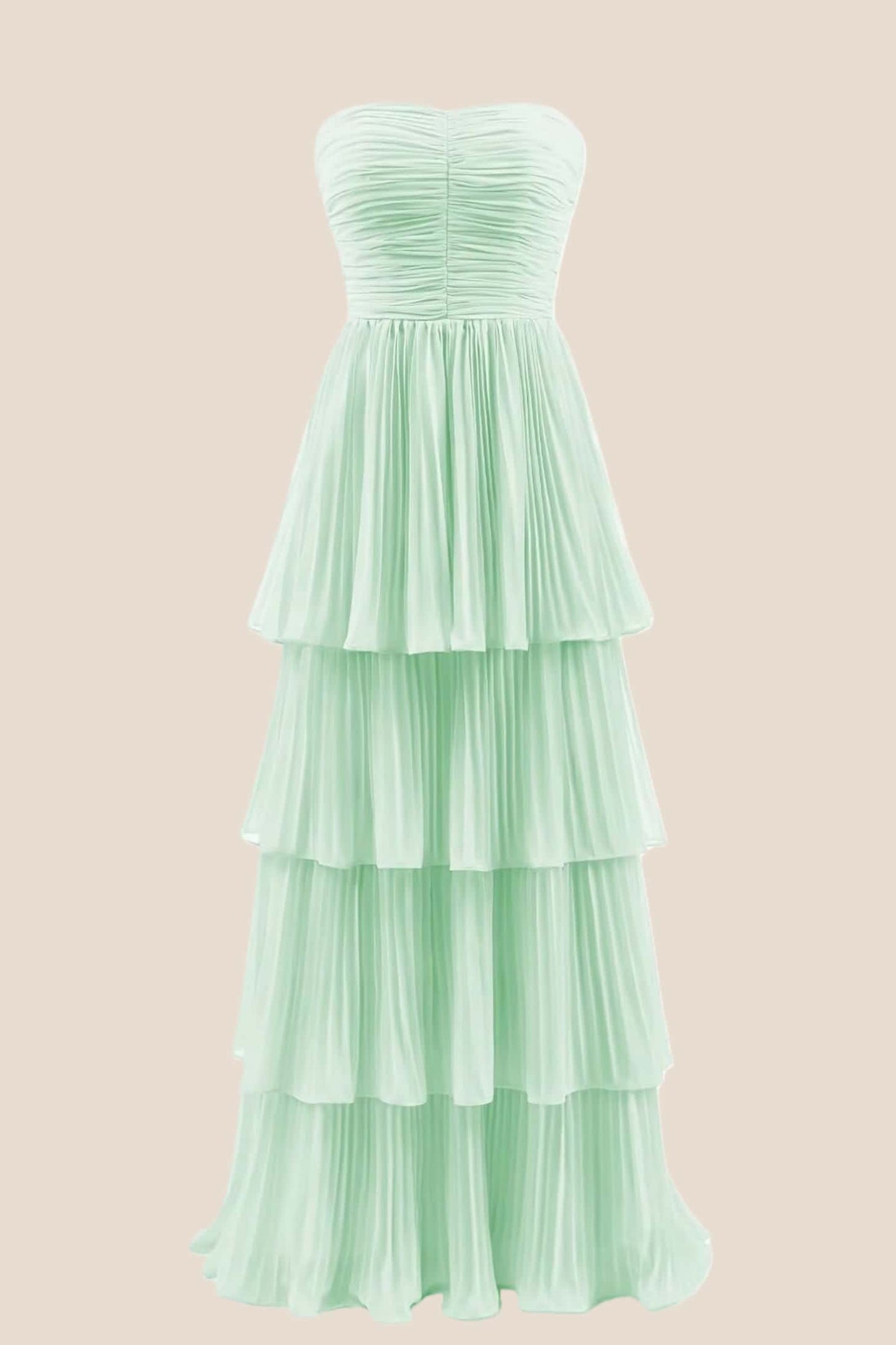 Blue Chiffon Pleated A-line Tiered Maxi Dress