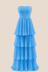 Hot Pink Chiffon Pleated A-line Tiered Maxi Dress